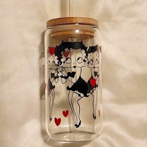 Betty Boop 16 oz Can Glass with Bamboo Lid and Glass Straw
